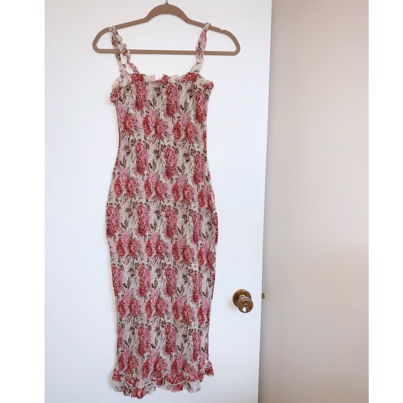 FLORAL MIDI BODYCON SHIRRED DRESS RUNWAYSCOUT - Picture 4 of 6